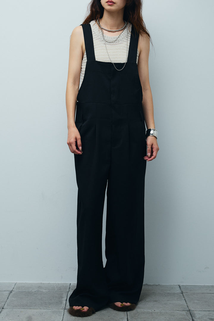 [予約/SET]サマーメッシュニットノースリーブトップス+ストレートラインサロペット(2set)