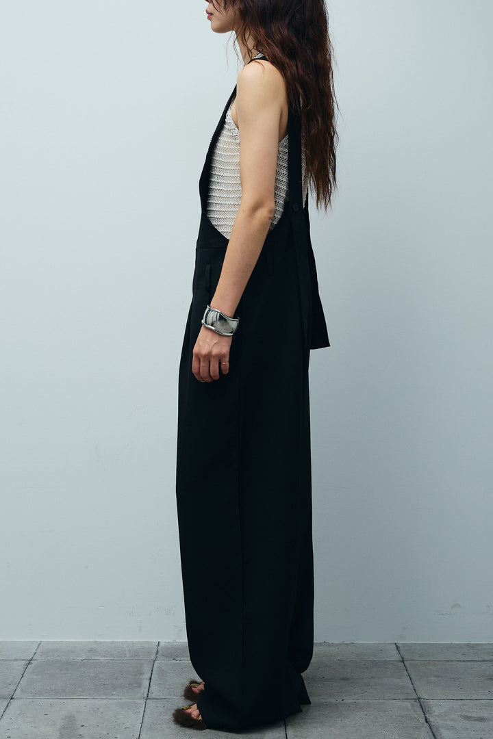 [予約/SET]サマーメッシュニットノースリーブトップス+ストレートラインサロペット(2set)