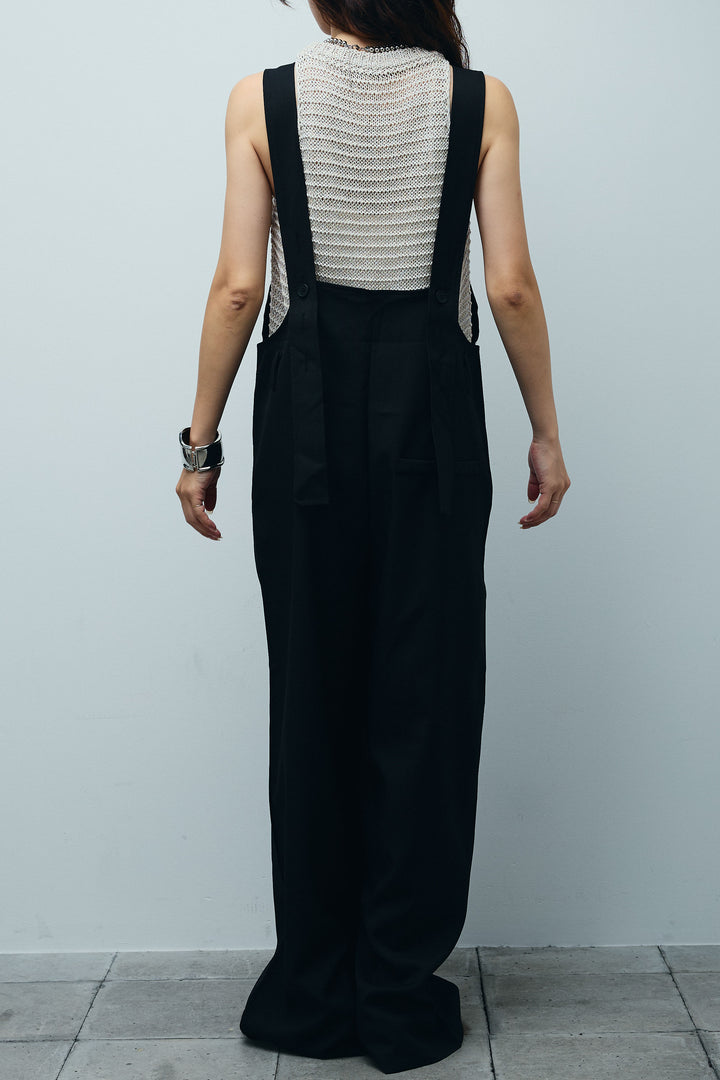 [予約/SET]サマーメッシュニットノースリーブトップス+ストレートラインサロペット(2set)