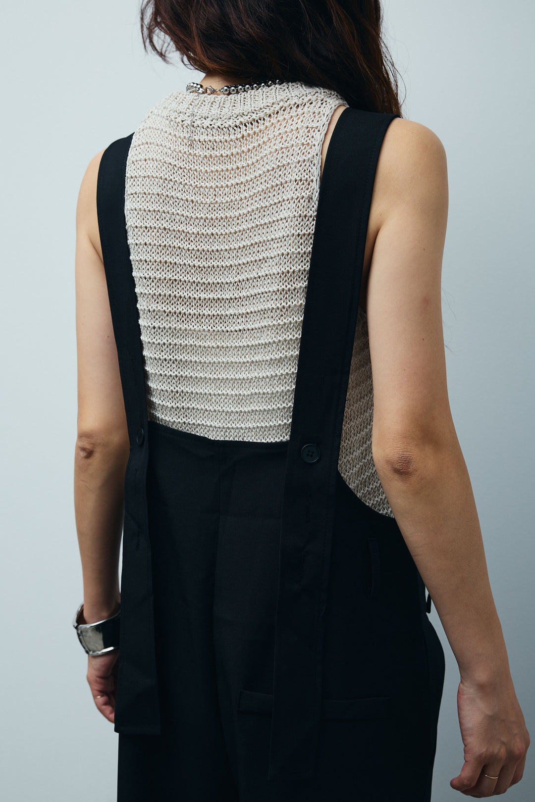 [予約/SET]サマーメッシュニットノースリーブトップス+ストレートラインサロペット(2set)