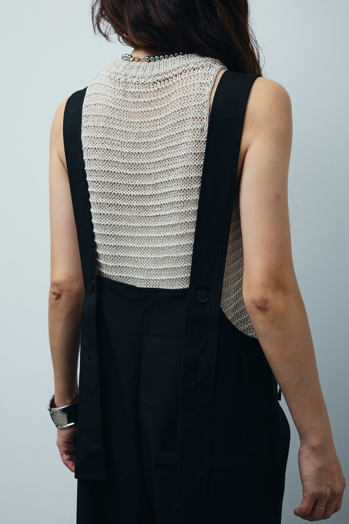 [予約/SET]サマーメッシュニットノースリーブトップス+ストレートラインサロペット(2set)