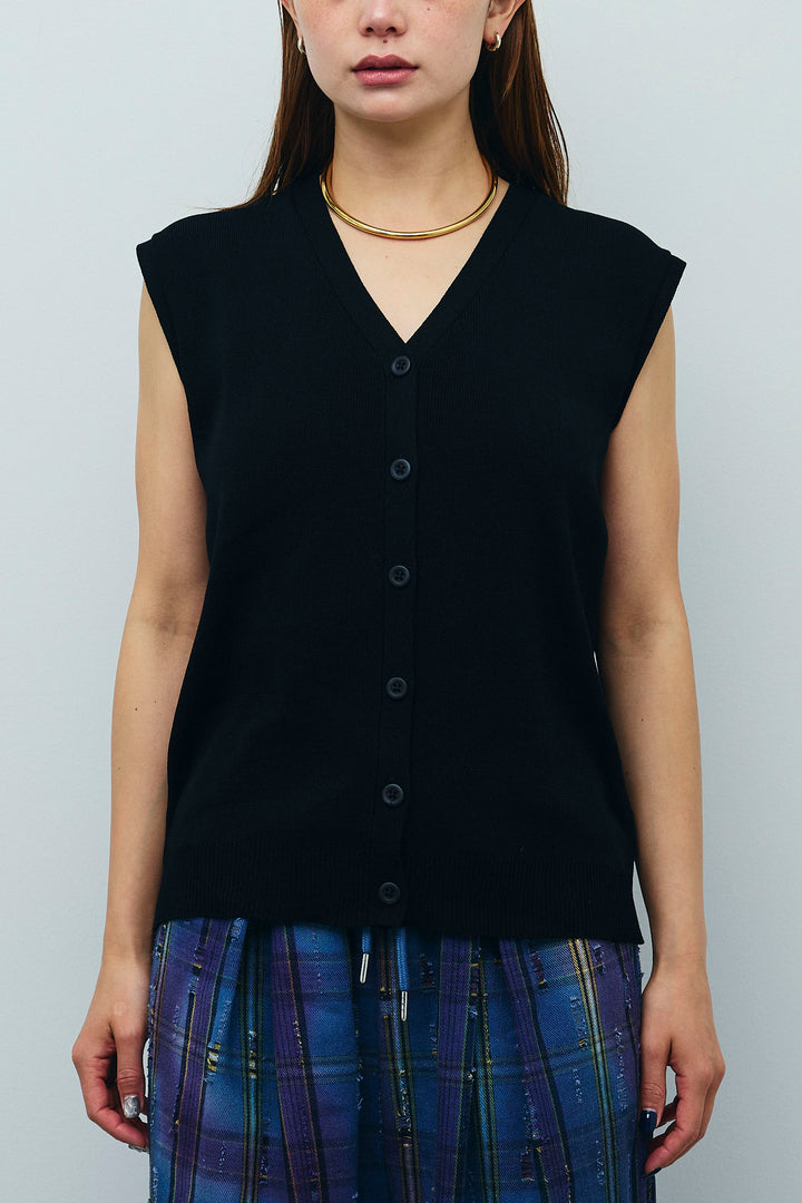 [予約/SET]Vネックベスト+レースドッキングビンテージ加工チェックパンツ(2set)