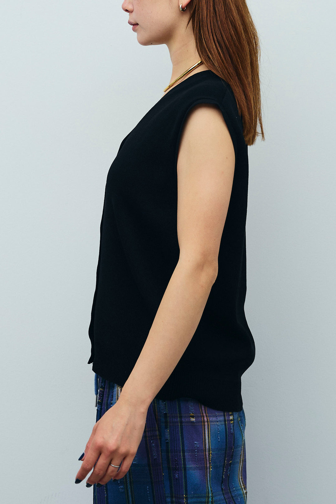 [予約/SET]Vネックベスト+レースドッキングビンテージ加工チェックパンツ(2set)