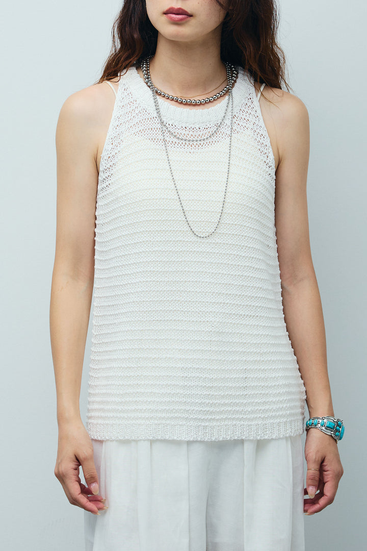 [予約/SET]サマーメッシュニットノースリーブトップス+ストレートラインサロペット(2set)