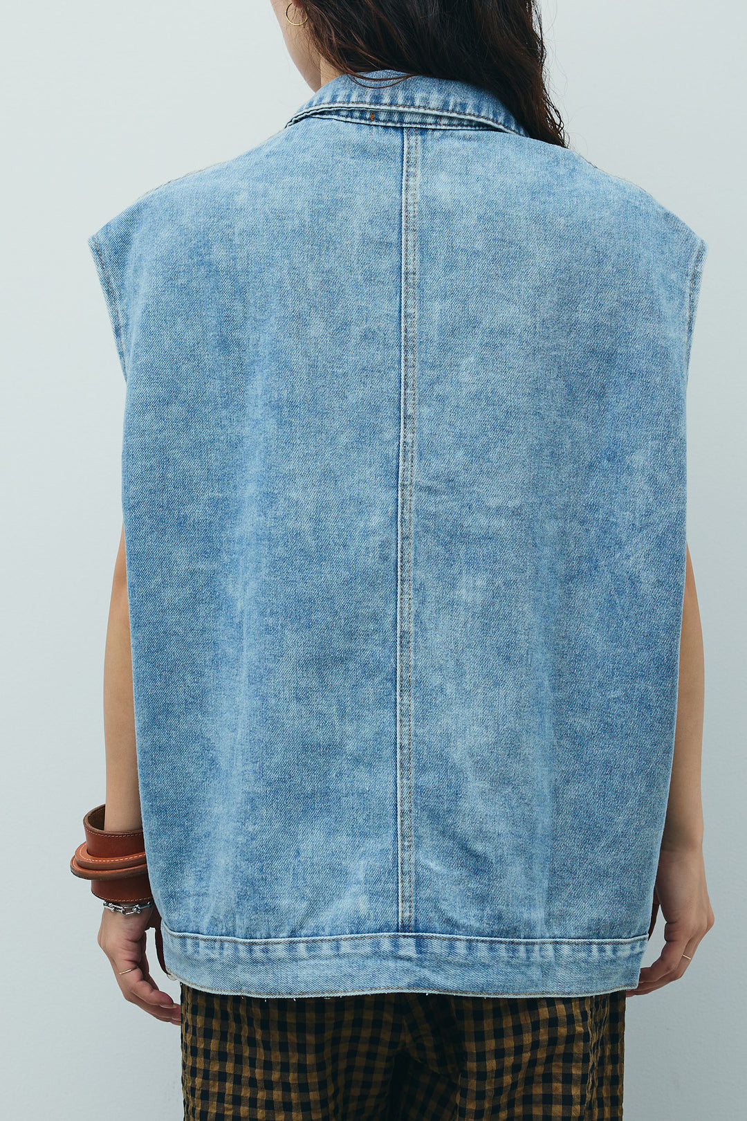 [予約/SET]オーバーサイズデニムベスト+チェックサッカー地パンツ(2set)