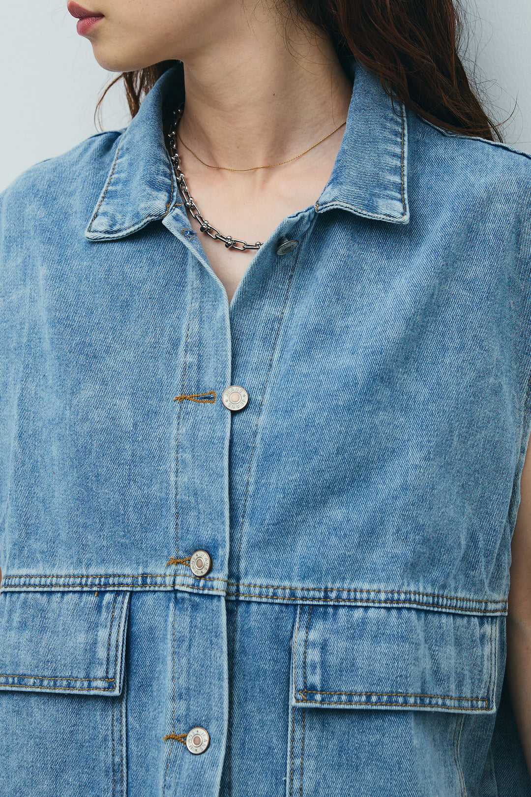 [予約/SET]オーバーサイズデニムベスト+チェックサッカー地パンツ(2set)