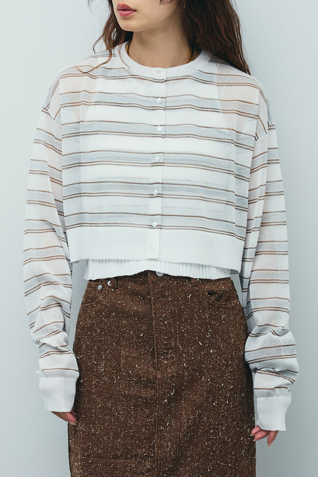 [予約/SET]ランダムボーダーアメスリタンク+ランダムボーダーシアーカーデ+アイレットレースラップ付きパンツ(3set)