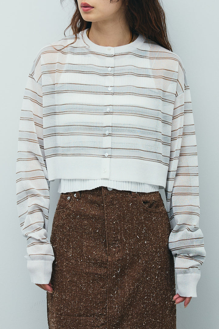 [予約/SET]ランダムボーダーシアーカーデ+ミニ裏毛カーブパンツ(2set)