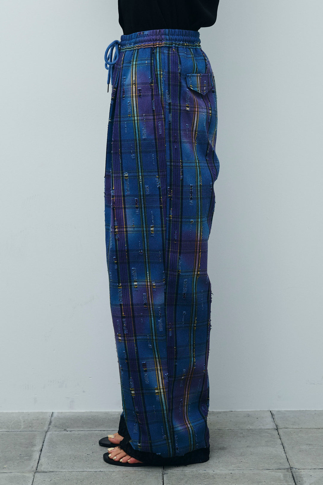 [予約]レースドッキングビンテージ加工チェックパンツ