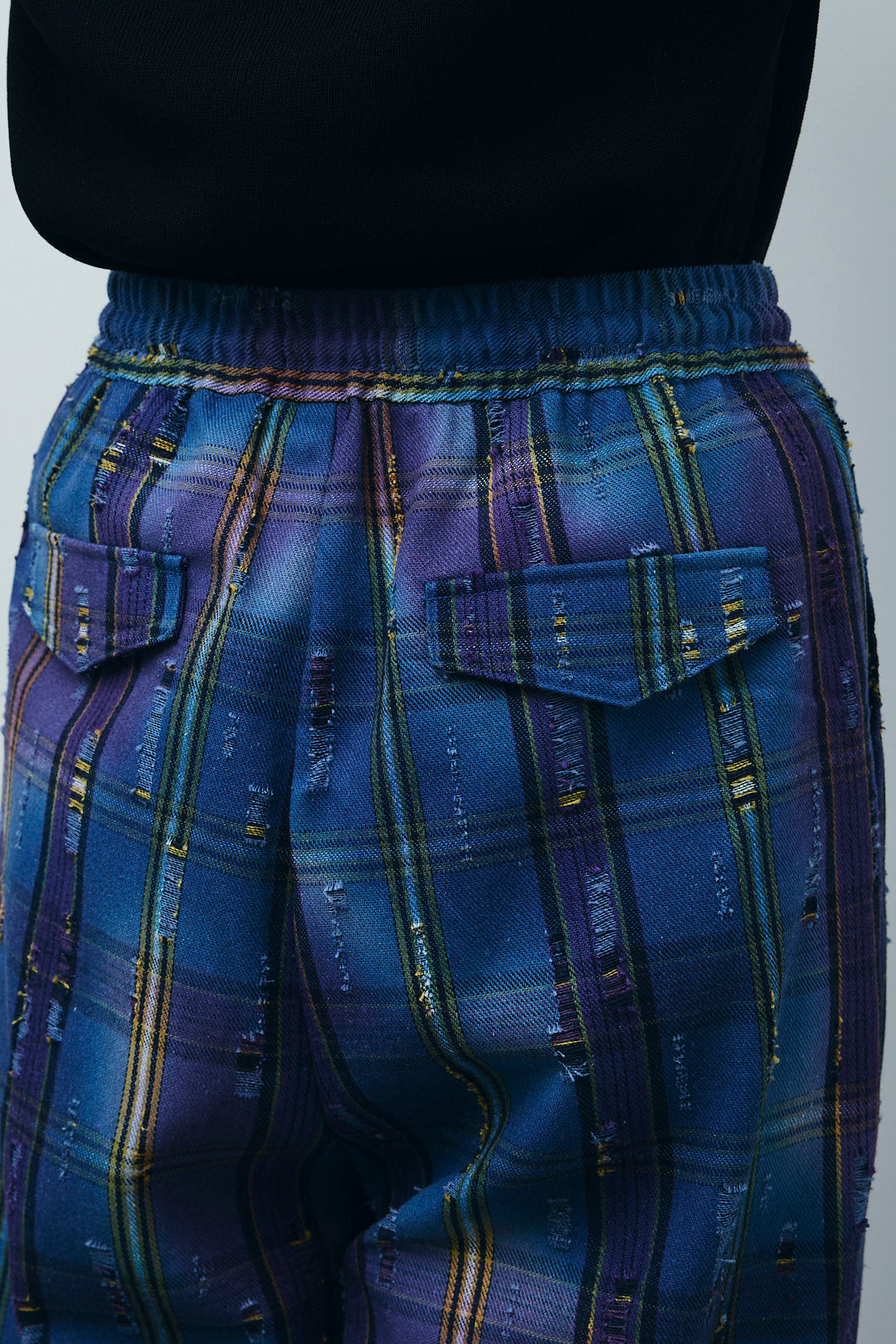 [予約/SET]Vネックベスト+レースドッキングビンテージ加工チェックパンツ(2set)