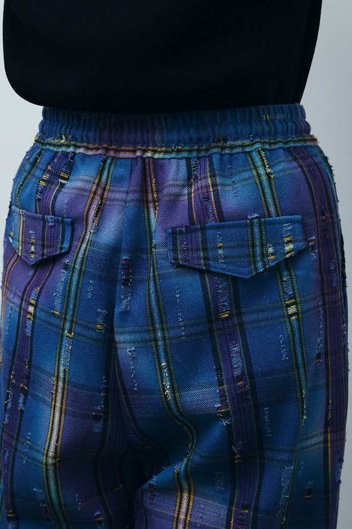 [予約]レースドッキングビンテージ加工チェックパンツ