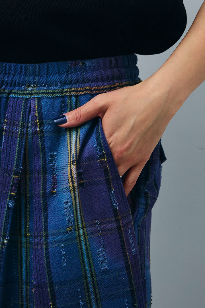 [予約]レースドッキングビンテージ加工チェックパンツ