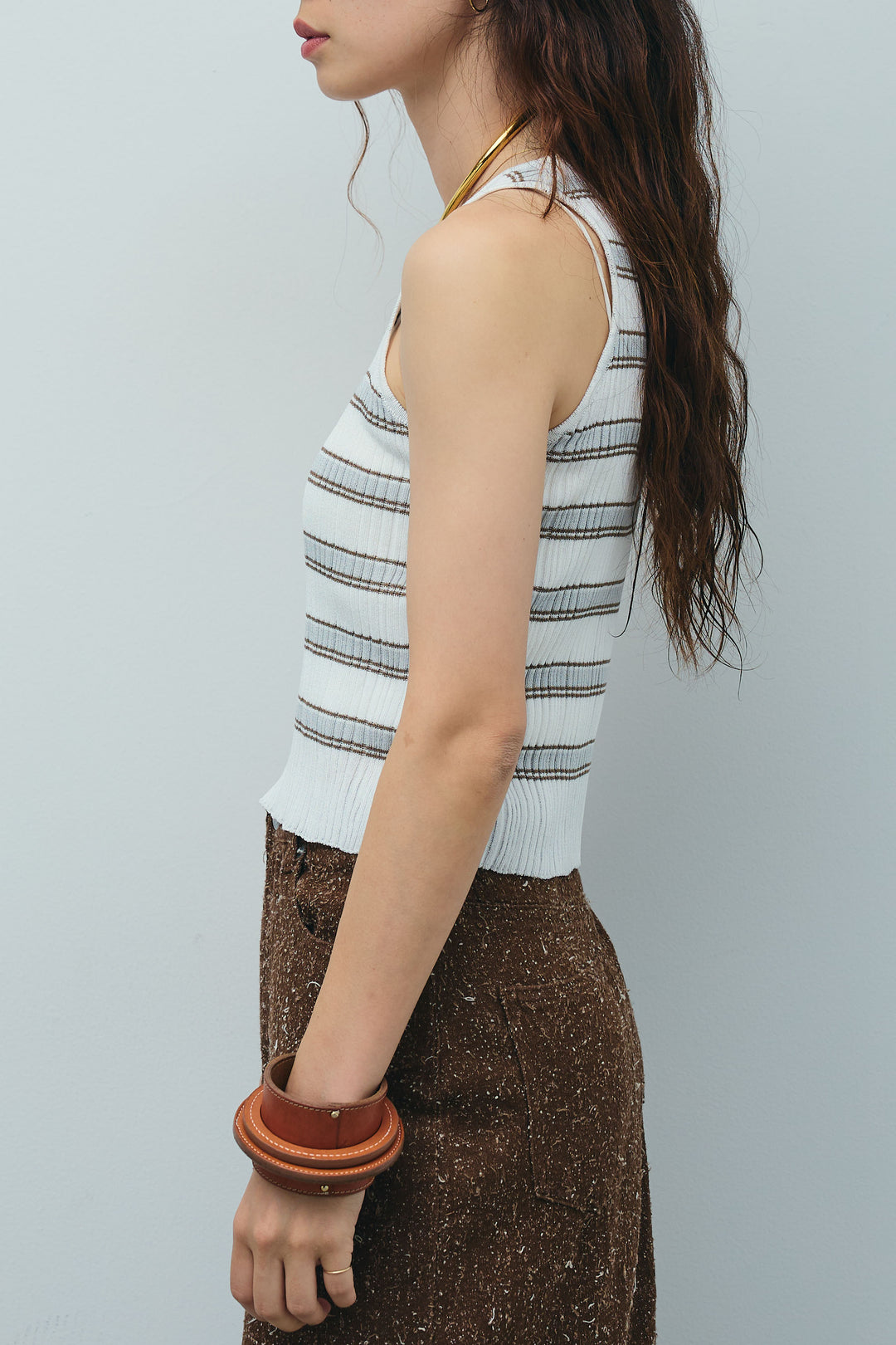 [予約/SET]ランダムボーダーアメスリタンク+ランダムボーダーシアーカーデ+ミニ裏毛カーブパンツ(3set)