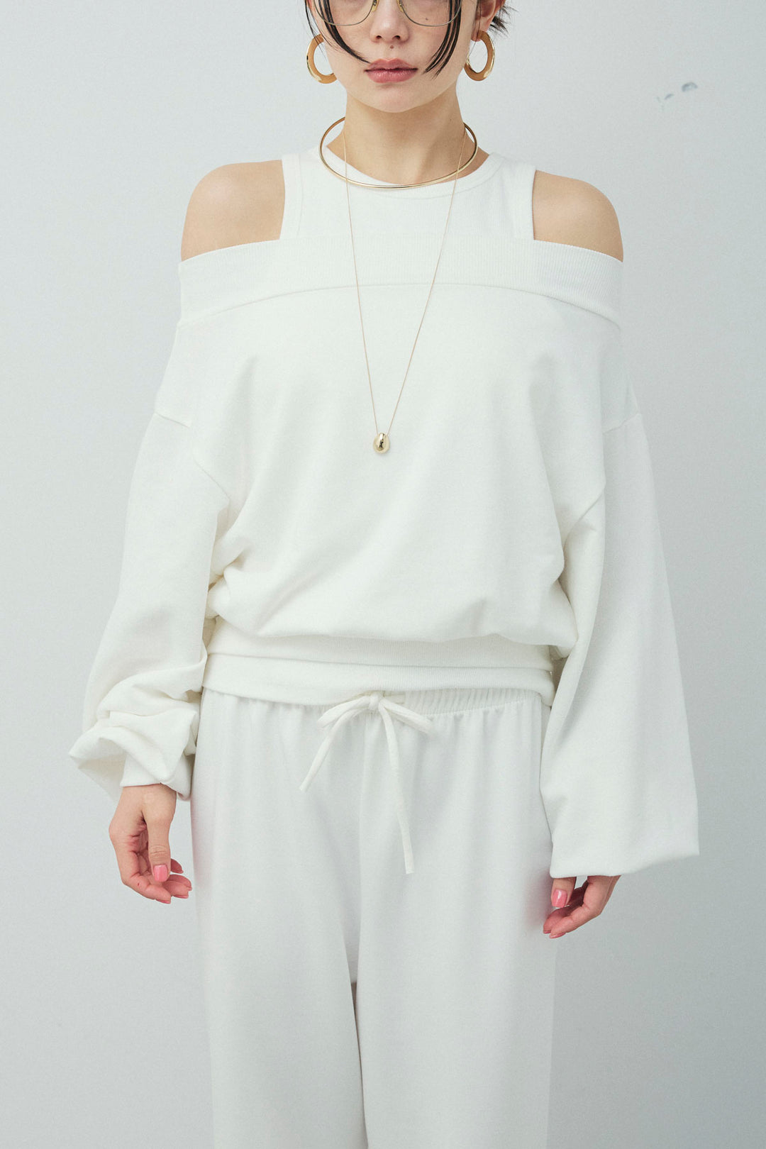 [予約/SET]裏毛オフショルプルオーバー+ストレートスウェットパンツ(2set)