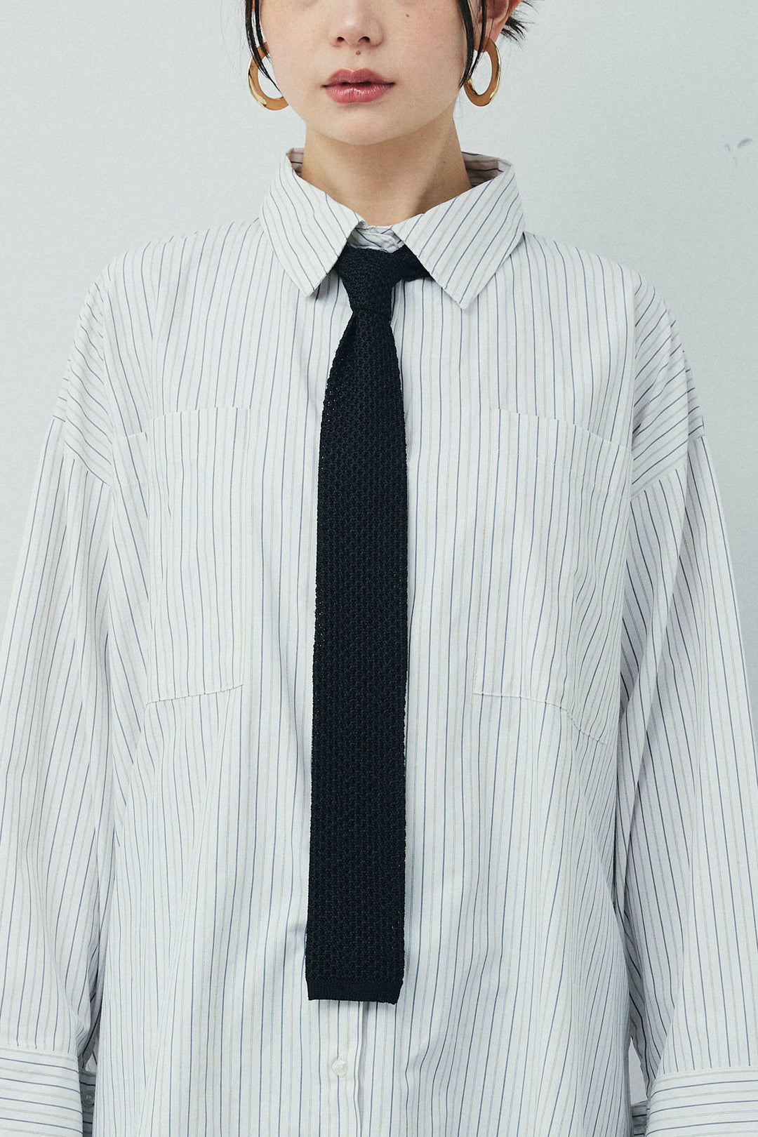 [予約/SET]フェザークロップドシャツ+シルクニットタイ+チェックストレートスカート(3set)