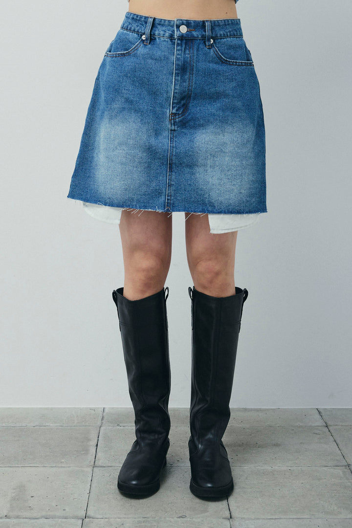 [予約/SET]カットオフショートデニムジャケット+フロントダブルジップデニムビスチェ+デニムミニスカート(3set)