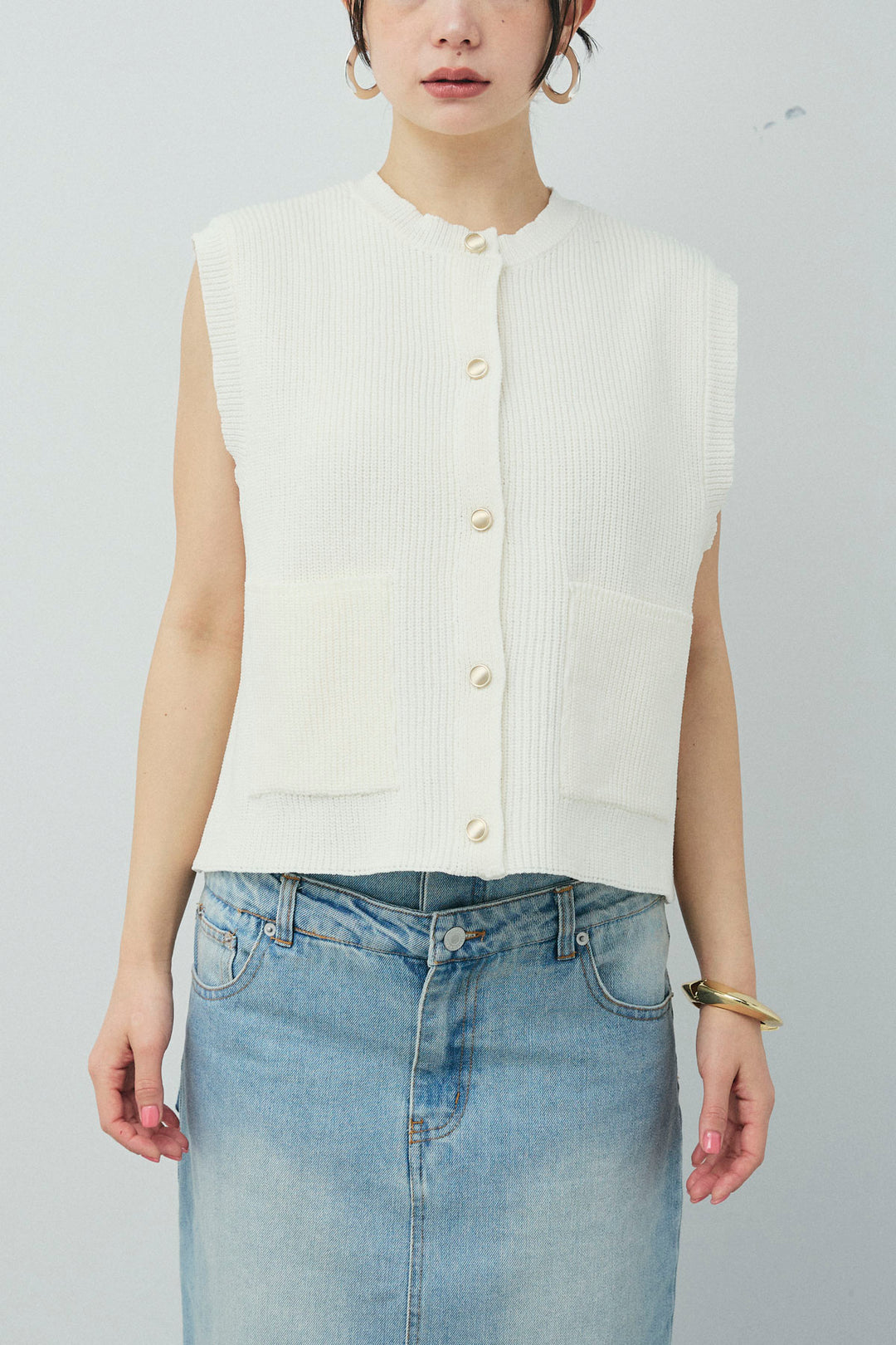 [予約]畦編み金釦ルーズベスト