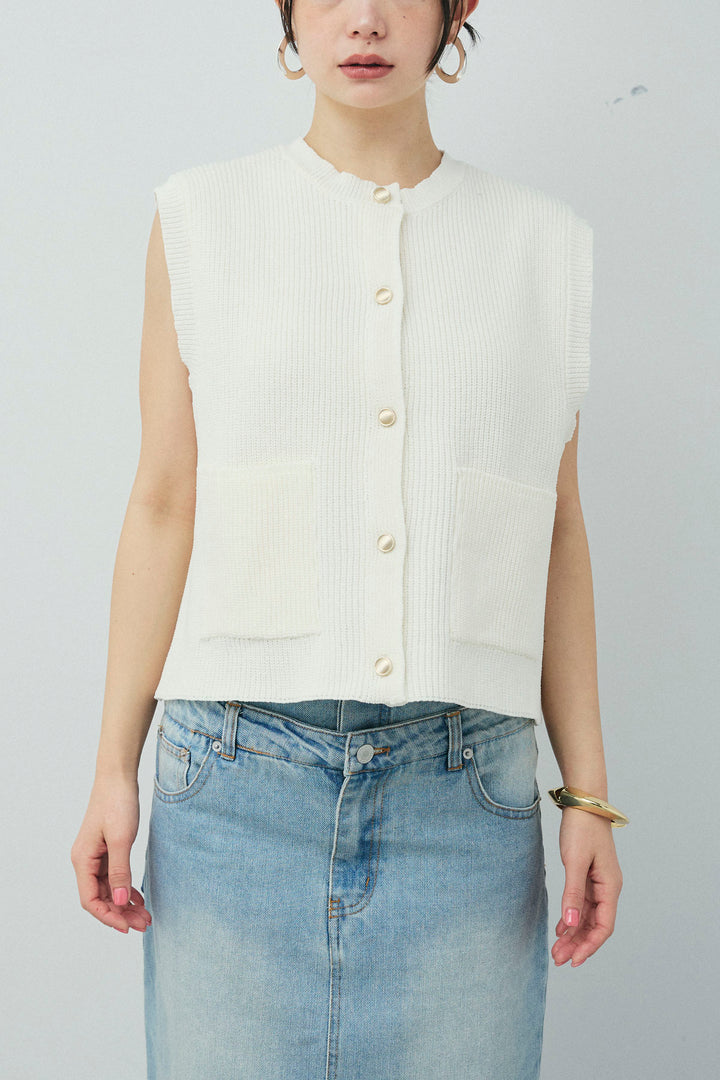 [予約]畦編み金釦ルーズベスト