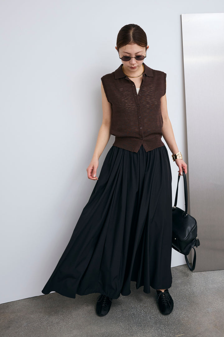 [予約/SET]ノースリーブポロニット+フルギャザーマキシスカート(2set)