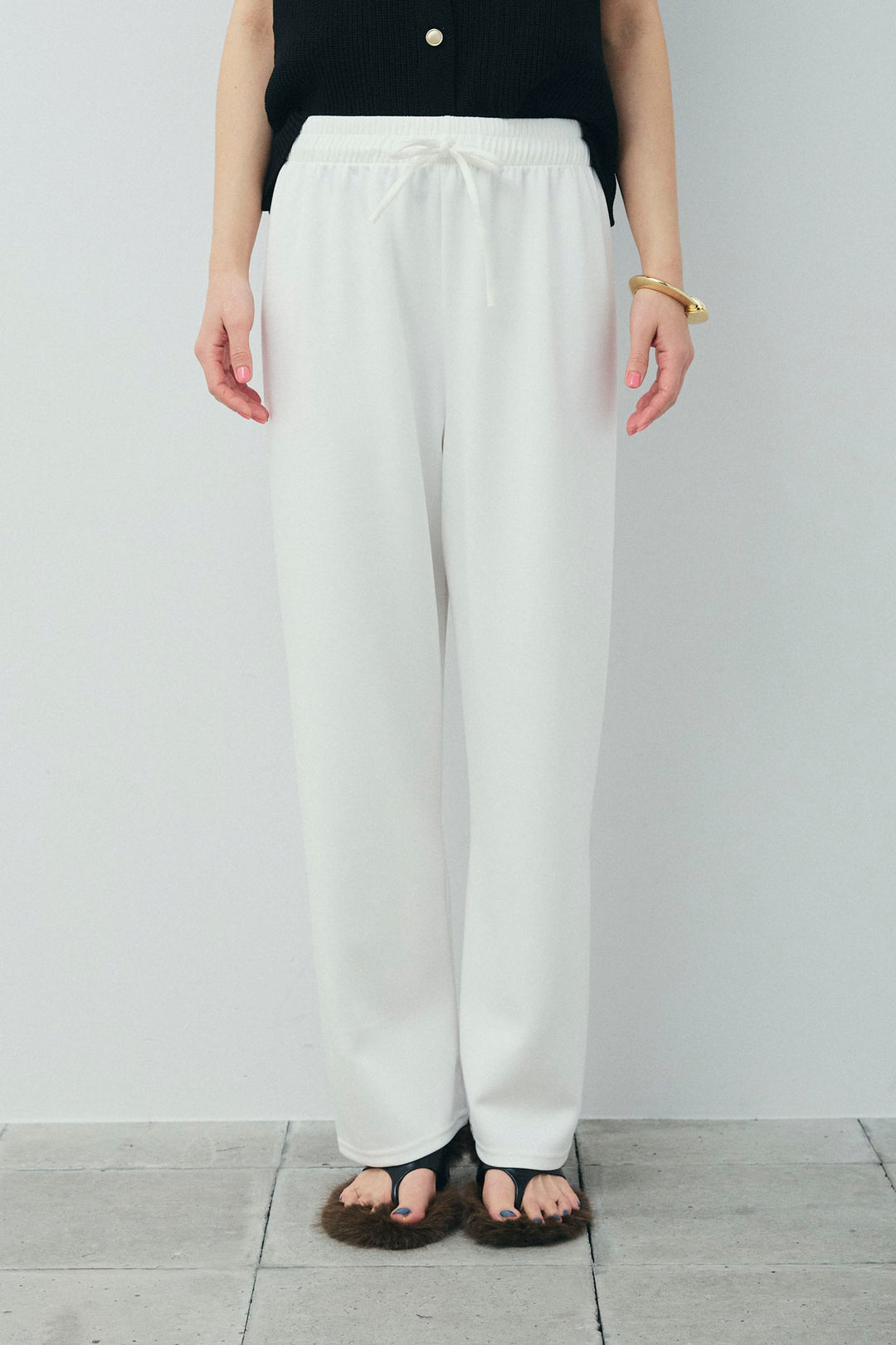 [予約/SET]畦編み金釦ルーズベスト+ストレートスウェットパンツ(2set)