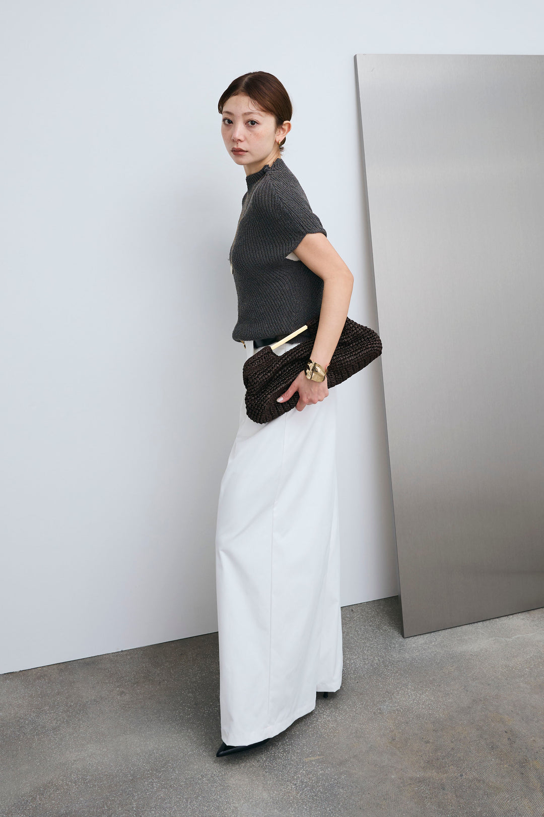 [予約/SET]アシメニットPO+ハイウエストタックワイドパンツ(2set)