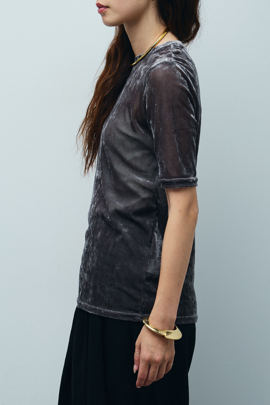 [予約/SET]シアーベロアハーフスリーブTOPS+リネンミックスウエストデザインワイドパンツ(2set)