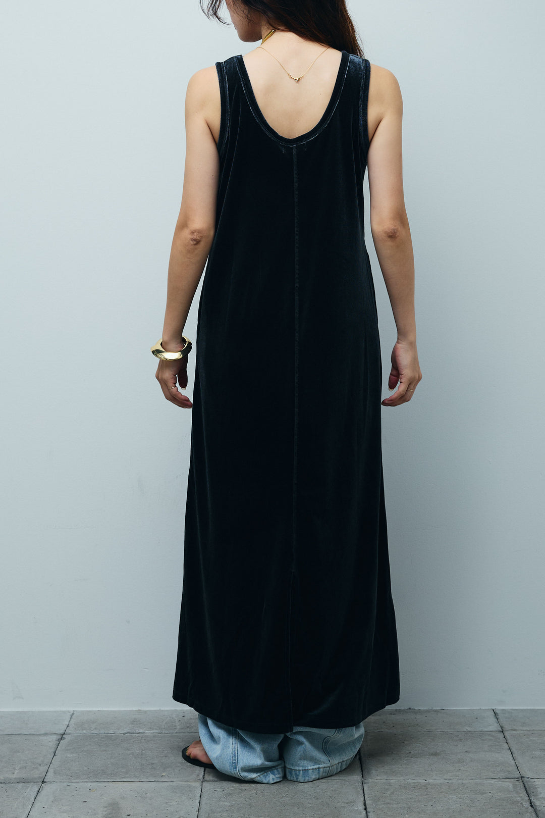 [予約/SET]ベロアロングOP+ペインターカーブデニムパンツ(2set)