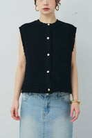 [予約/SET]畦編み金釦ルーズベスト+アシメプリーツパンツ(2set)