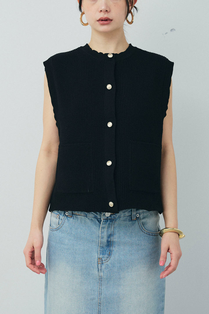 [予約]畦編み金釦ルーズベスト