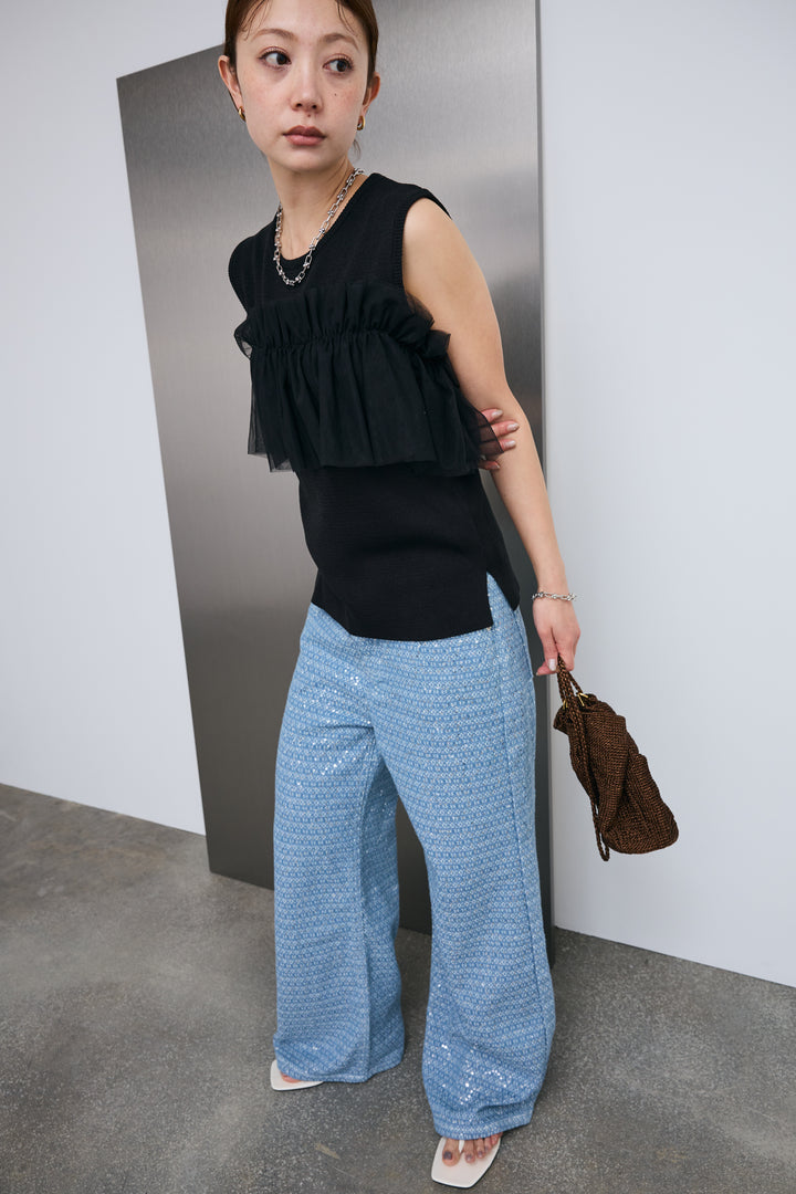 [予約/SET]チュールフリルスポンジニットPO+ニュアンスグリッターデニム(2set)