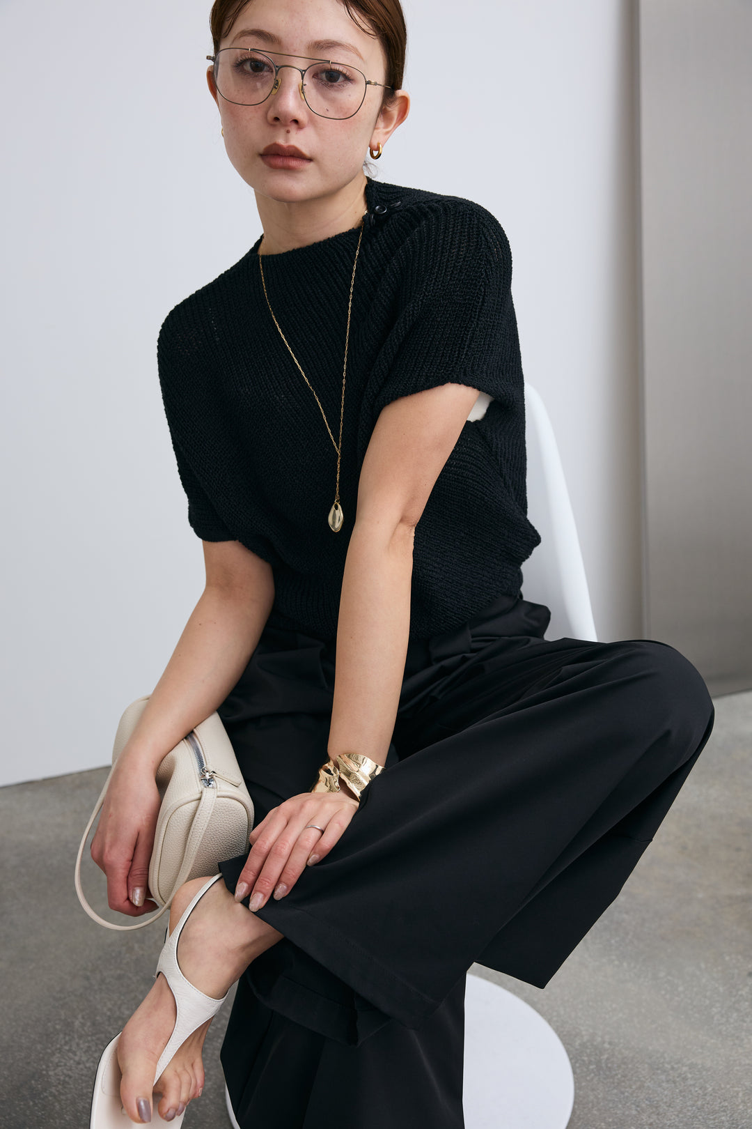 [予約/SET]アシメニットPO+ハイウエストタックワイドパンツ(2set)