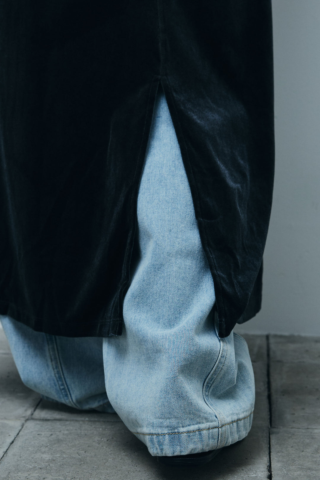 [予約/SET]ベロアロングOP+ペインターカーブデニムパンツ(2set)