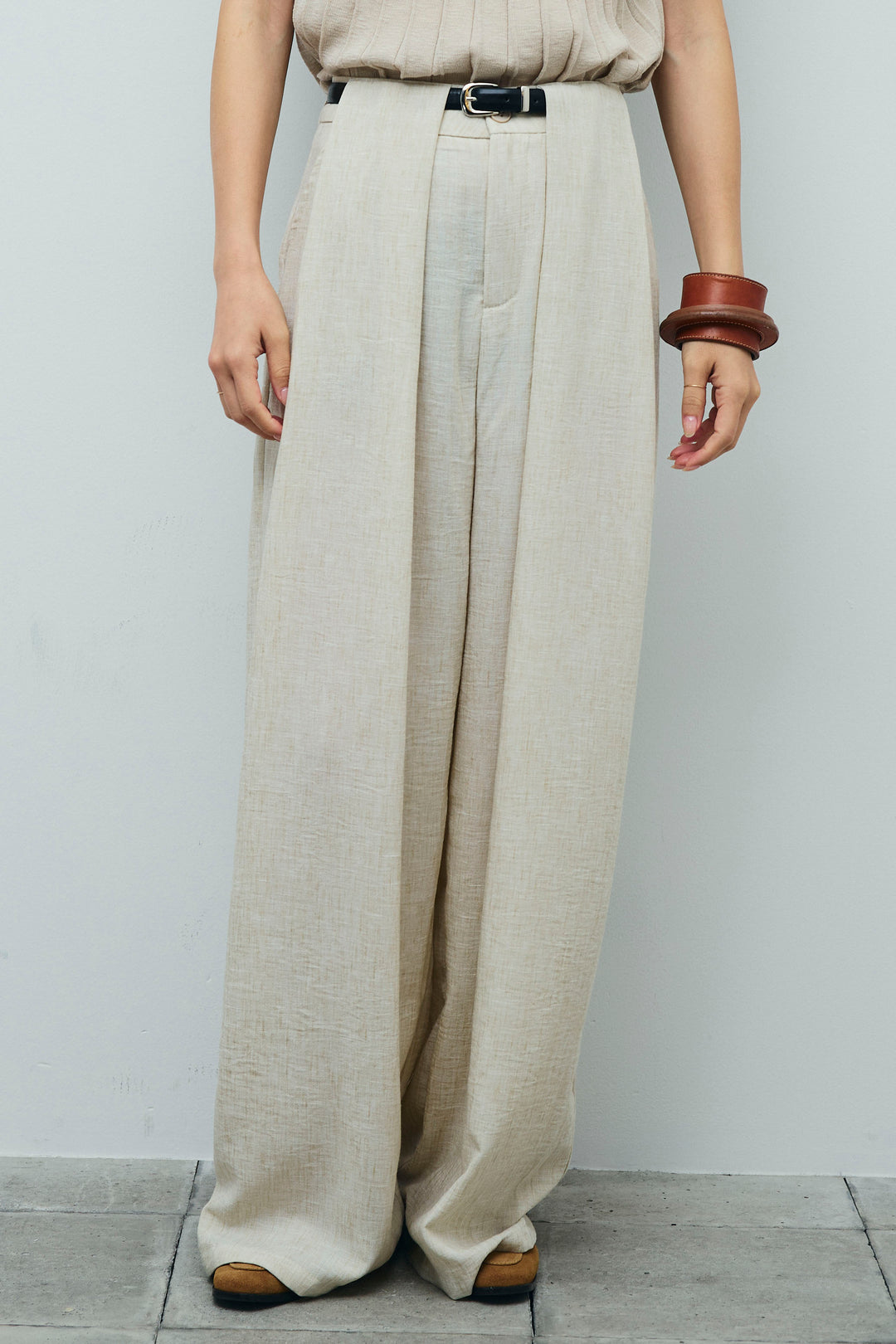 [予約]ベルト付きタックサマーパンツ