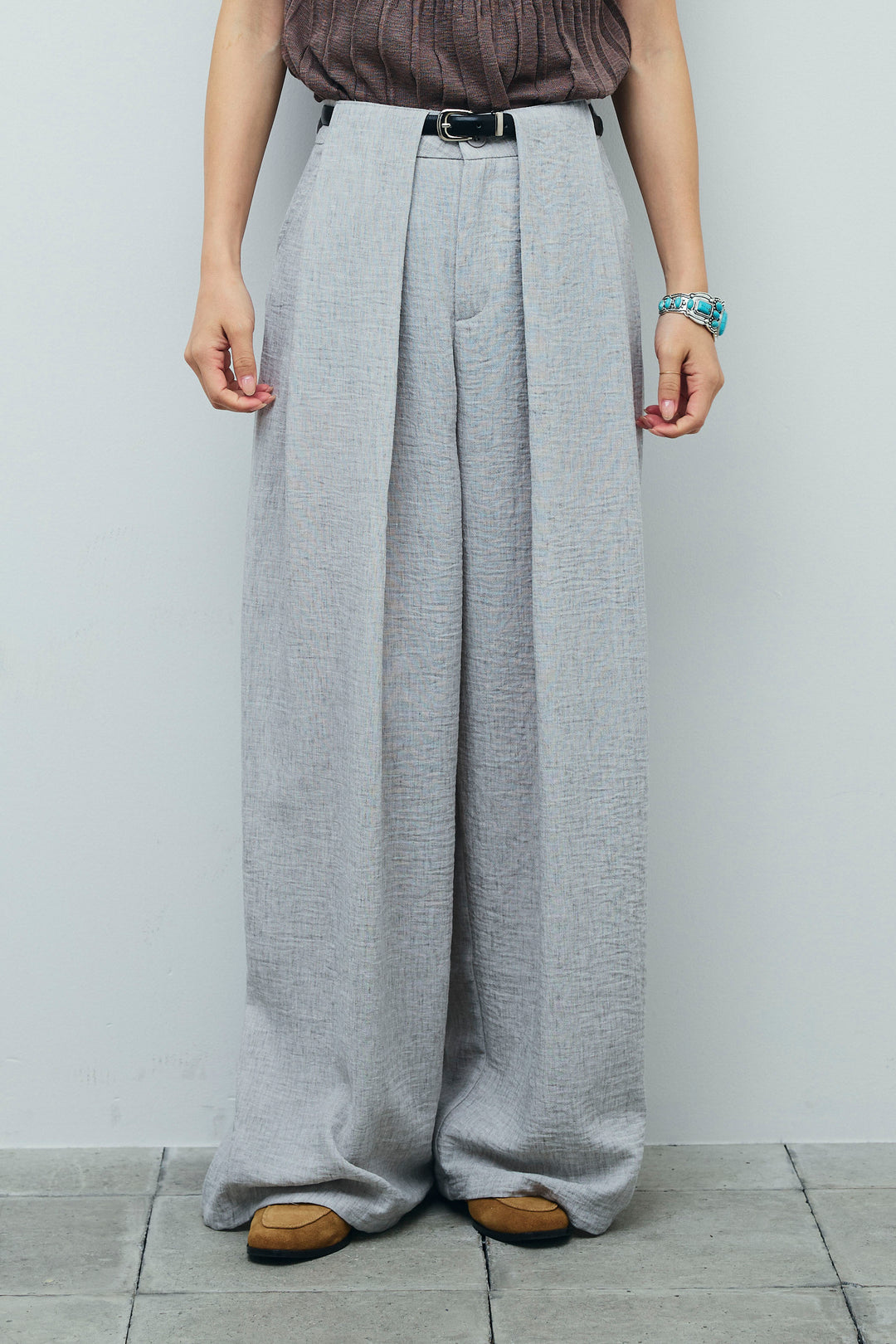 [予約]ベルト付きタックサマーパンツ