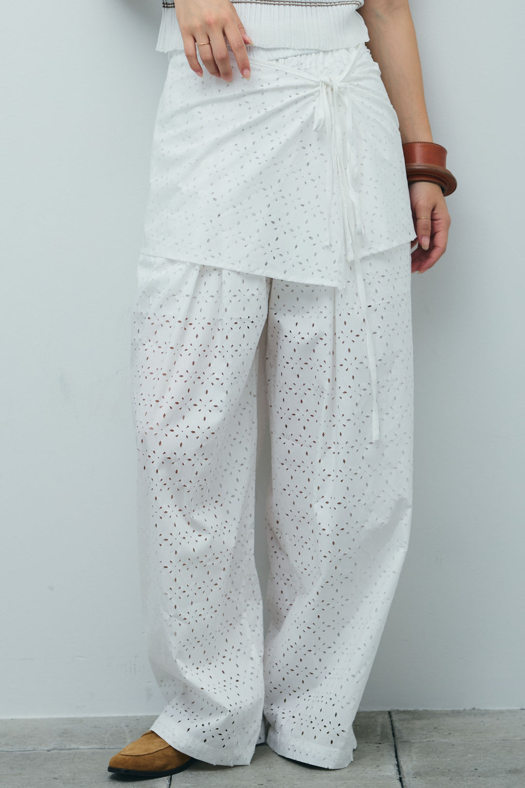 [予約/SET]ランダムボーダーシアーカーデ+アイレットレースラップ付きパンツ(2set)