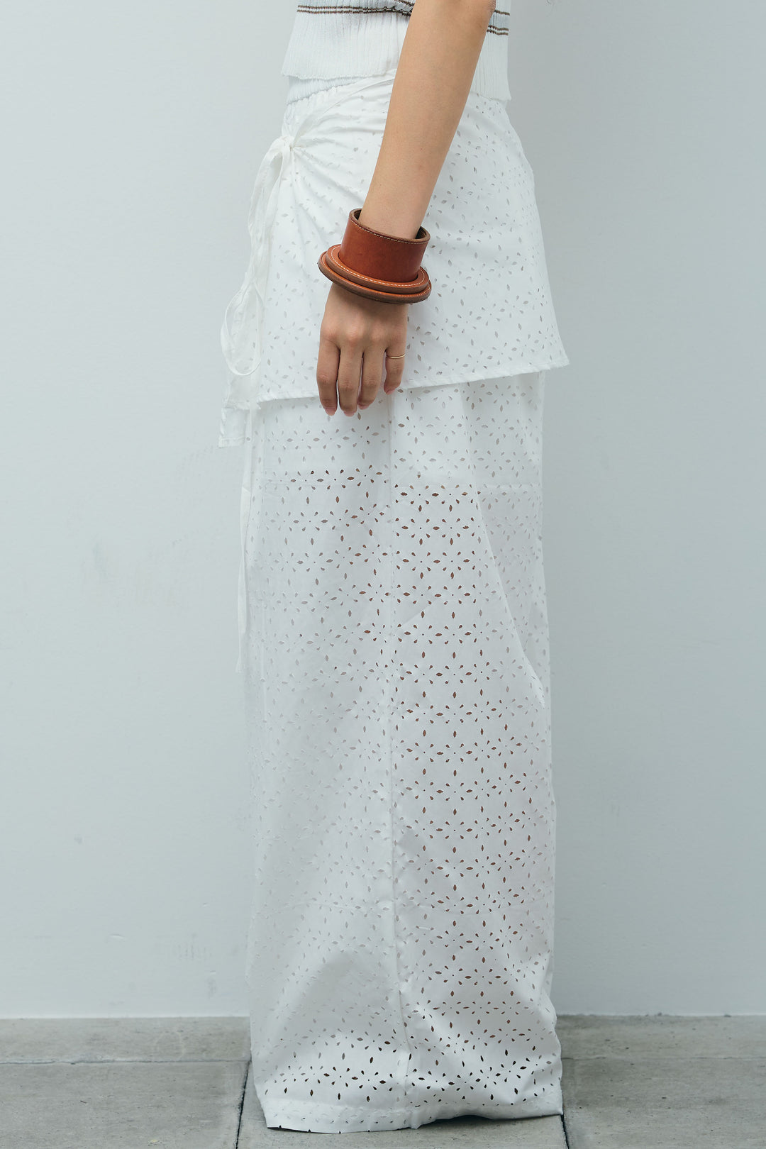 [予約/SET]ランダムボーダーシアーカーデ+アイレットレースラップ付きパンツ(2set)