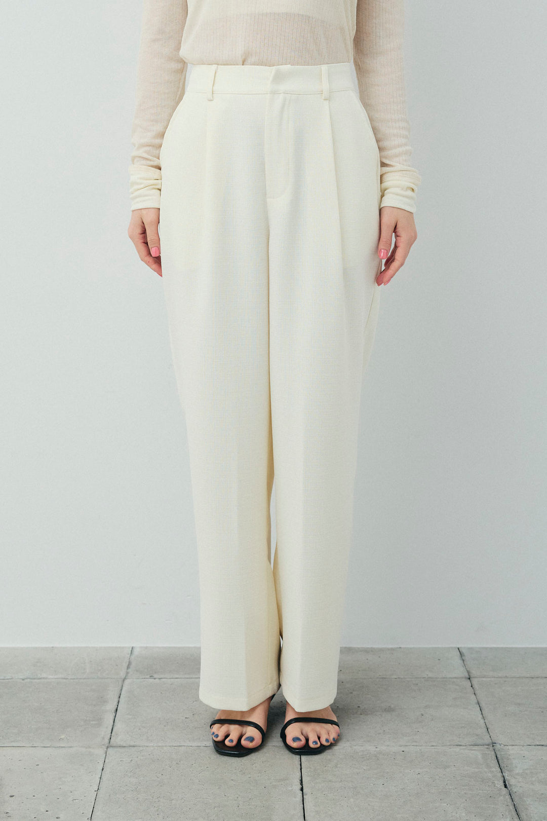 [予約/SET]シェルボタンクルーネックCD+ライトツイードタックワイドパンツ(2set)