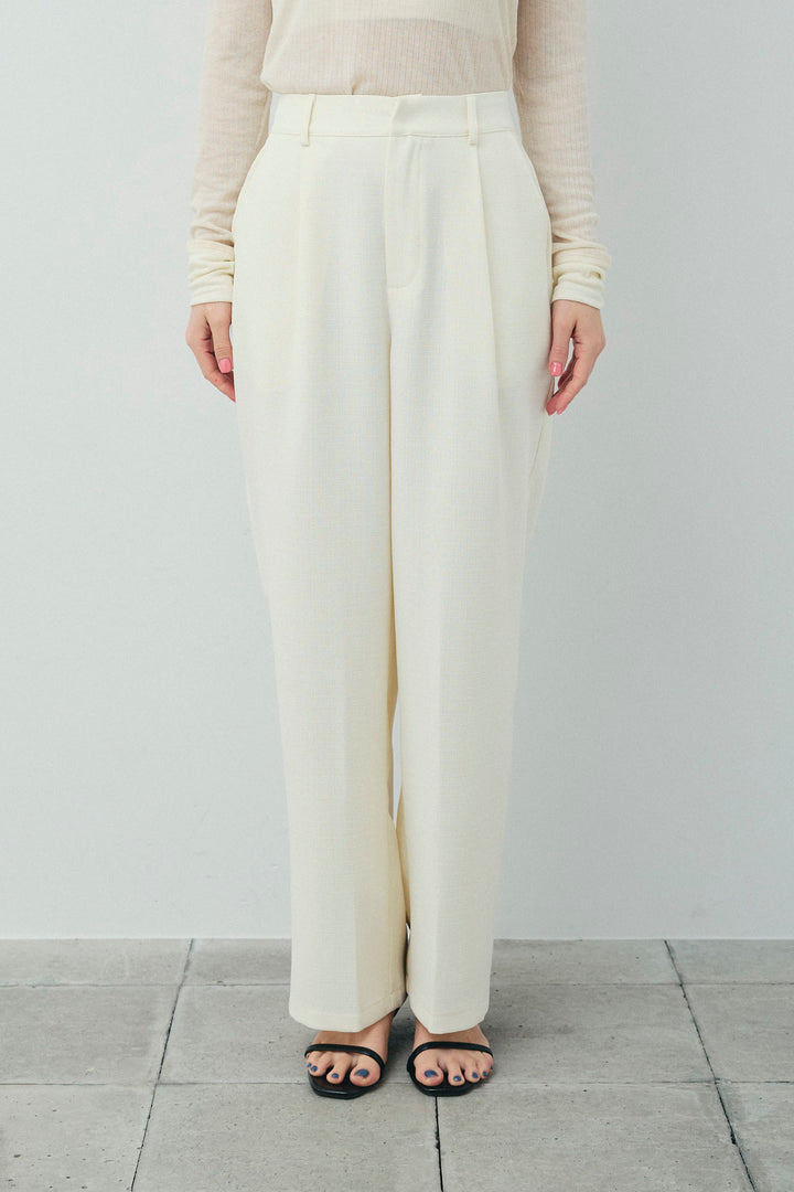 [予約/SET]シェルボタンクルーネックCD+ライトツイードタックワイドパンツ(2set)