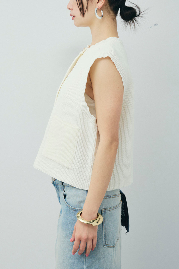 [予約/SET]畦編み金釦ルーズベスト+ダブルウエストデニムスカート(2set)