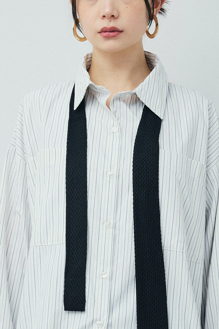 [予約/SET]フェザークロップドシャツ+シルクニットタイ+チェックストレートスカート(3set)