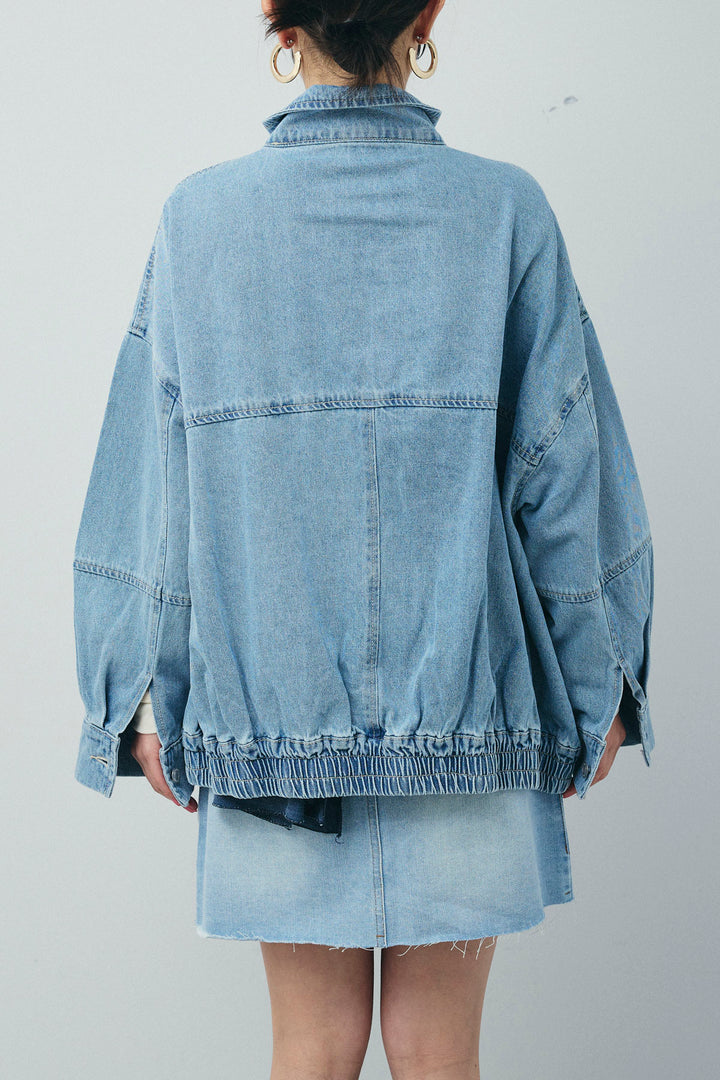 [予約/SET]ダブルジップスタンドカラーデニムブルゾン+デニムミニスカート(2set)