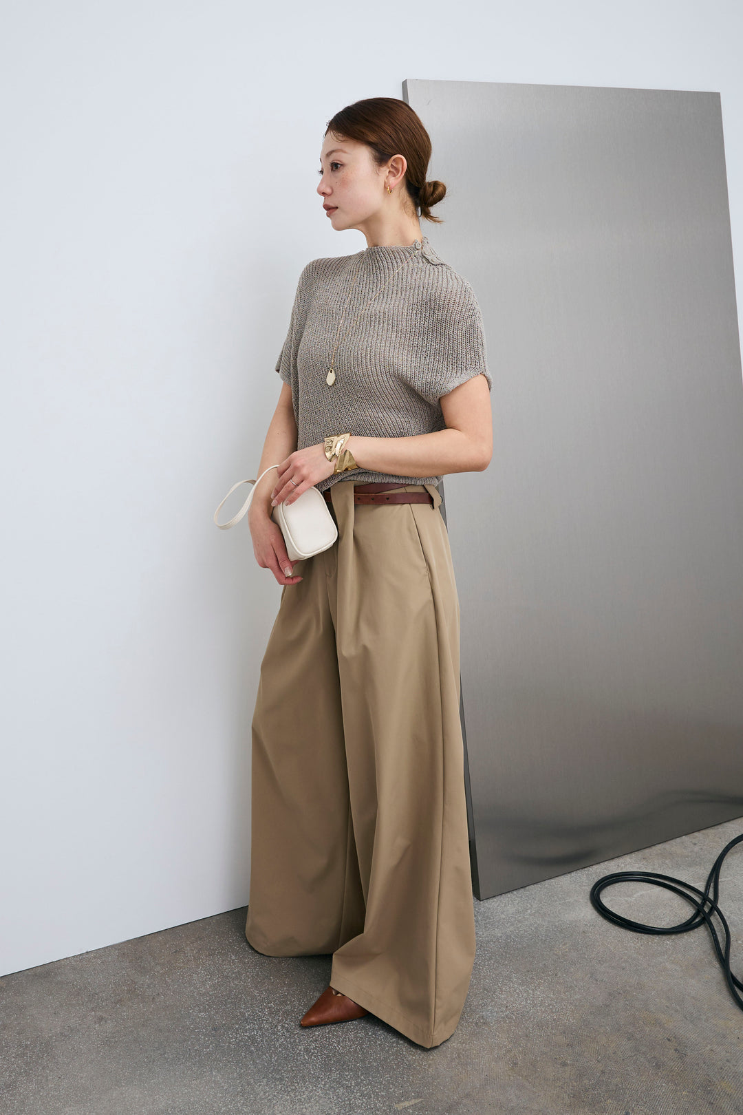 [予約/SET]アシメニットPO+ハイウエストタックワイドパンツ(2set)