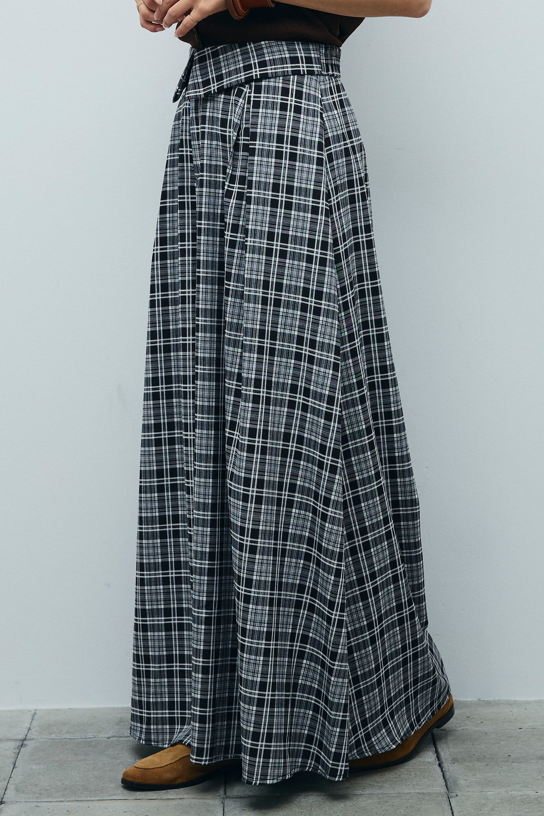 [予約]ウエスト折り返しチェックパンツ