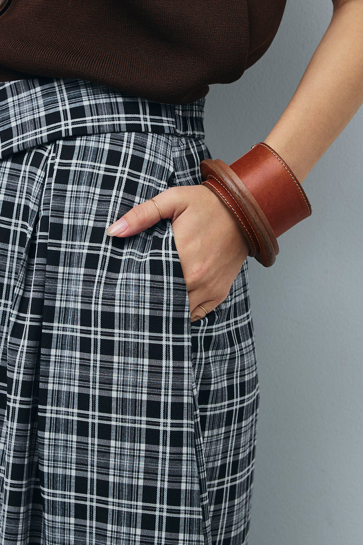 [予約]ウエスト折り返しチェックパンツ