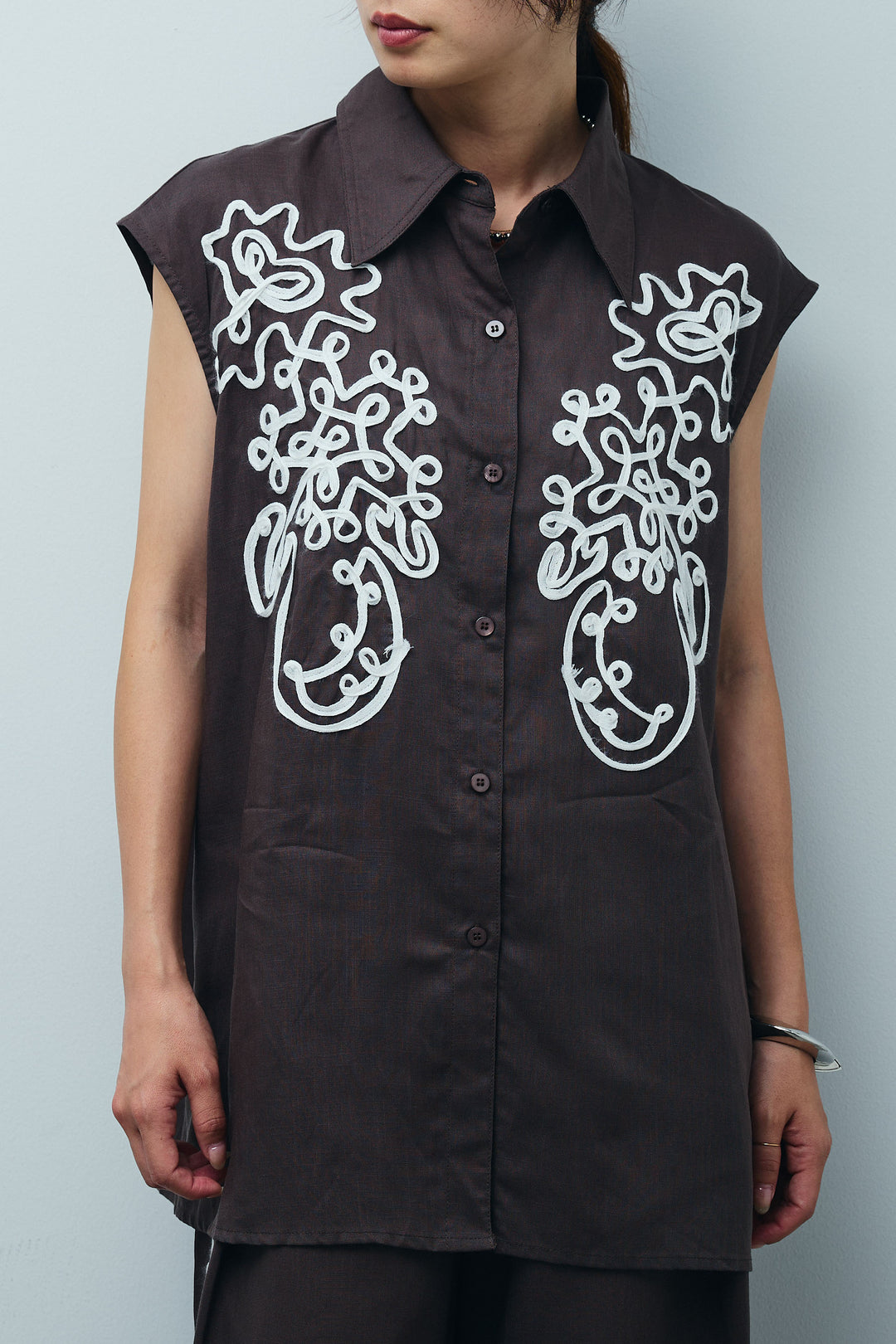 [予約]リネンミックステープ刺繍シャツ