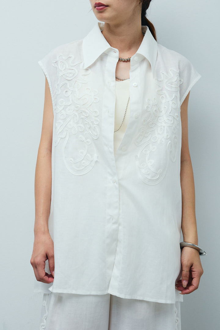 [予約]リネンミックステープ刺繍シャツ