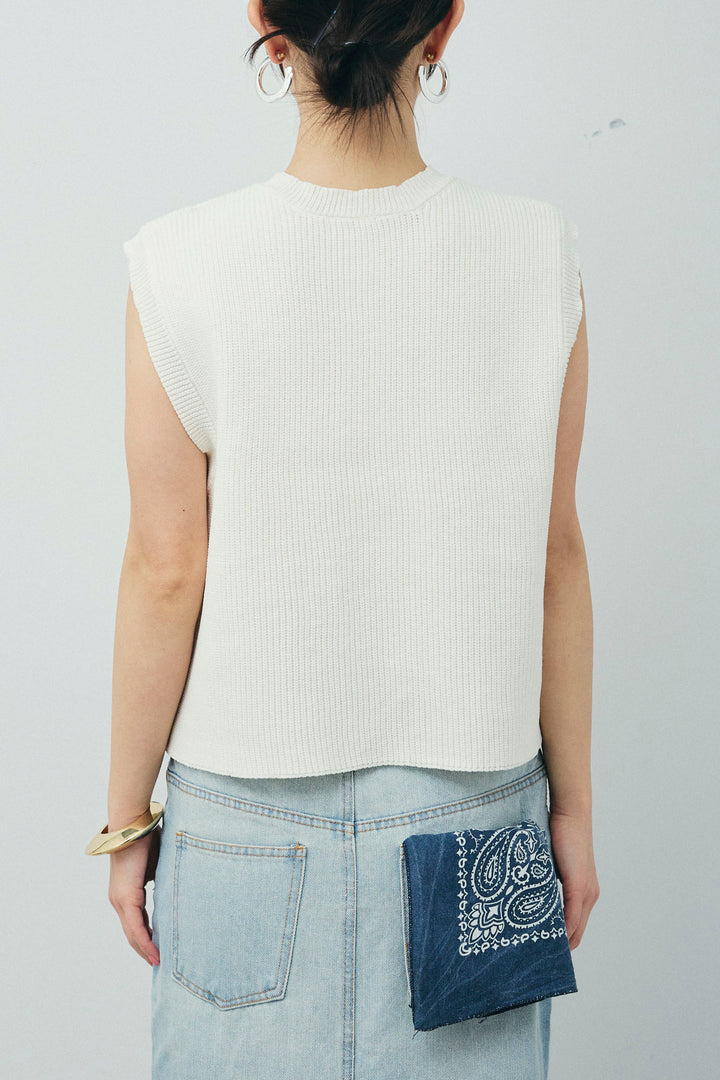 [予約]畦編み金釦ルーズベスト