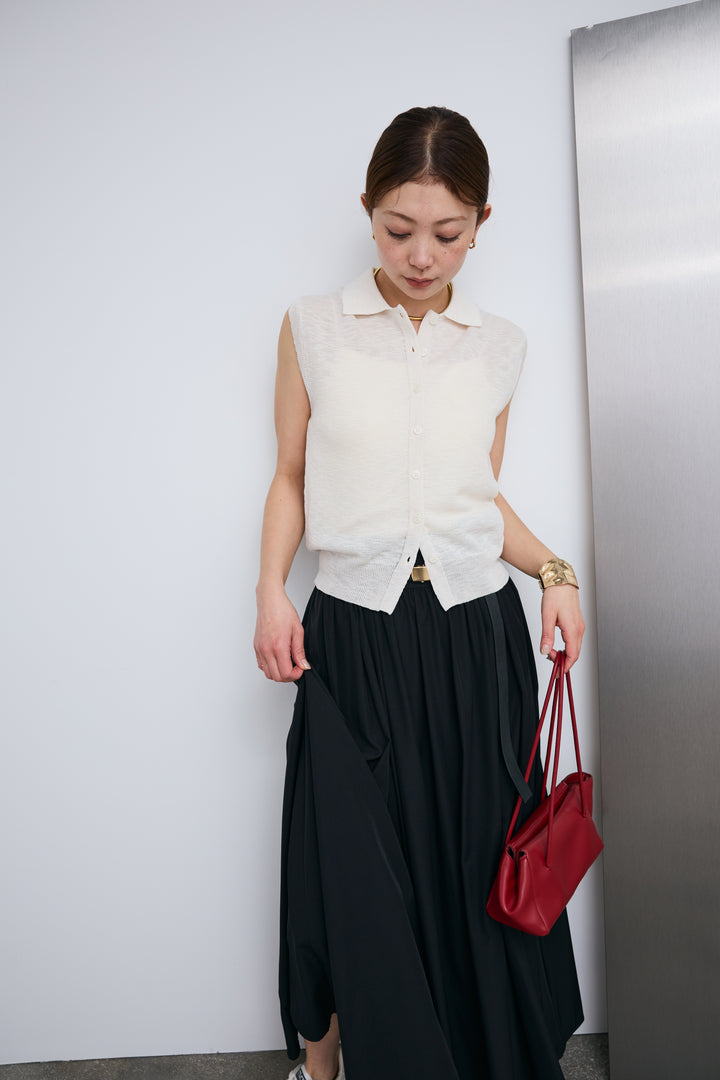 [予約/SET]ノースリーブポロニット+フルギャザーマキシスカート(2set)