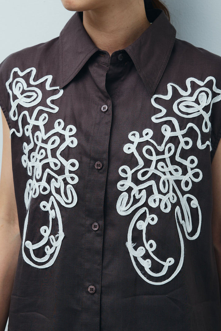 [予約]リネンミックステープ刺繍シャツ