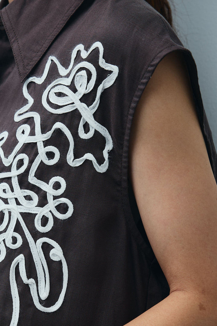 [予約]リネンミックステープ刺繍シャツ